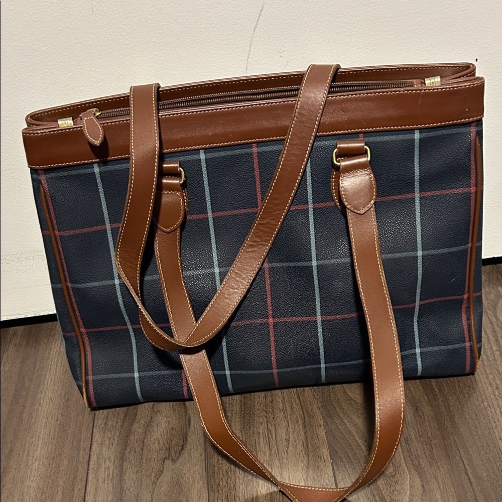 Brown and Blue Plaid Women's Tote Bag